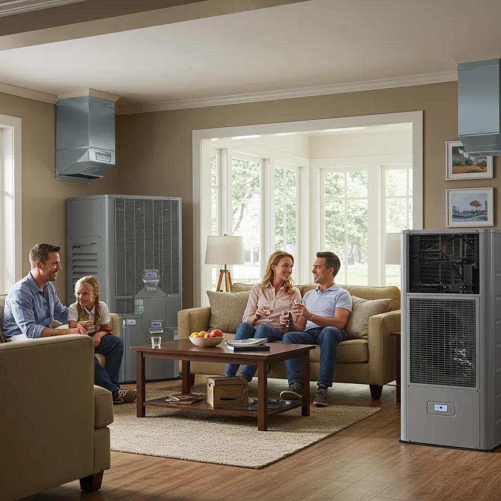 Modern HVAC system in a cozy home, representing affordable heating and cooling solutions