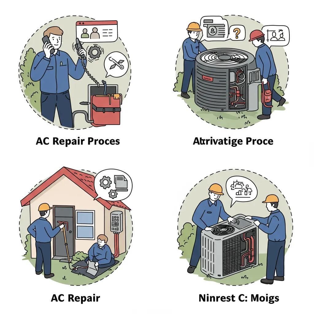 Diagram illustrating the AC repair process, showing efficiency and technician interaction