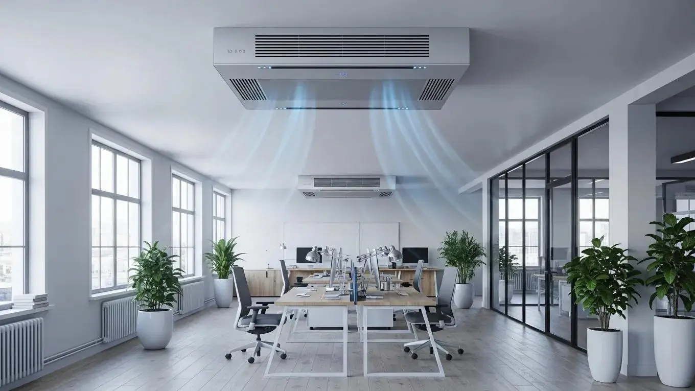 Energy-efficient HVAC system in a modern office showcasing sustainability and cost-effectiveness