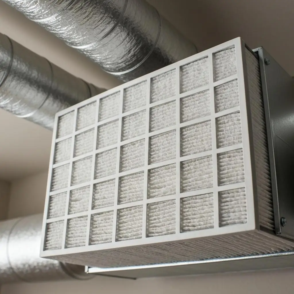 Close-up of a furnace showing common heating issues like a dirty filter