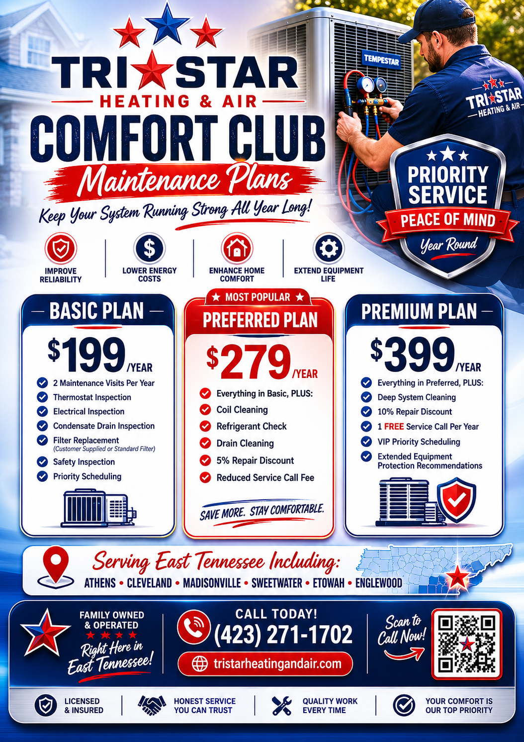 Tri-Star Heating and Air Comfort Club HVAC Maintenance Plans