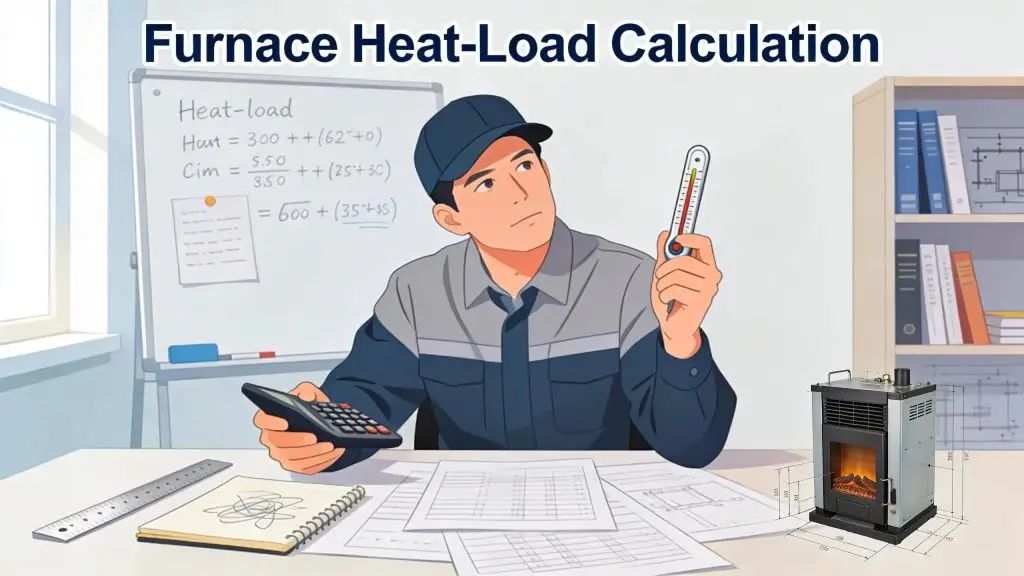 Technician calculating heat load for furnace sizing in a professional environment