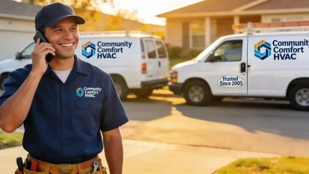 Friendly local HVAC technician ready to assist homeowners with urgent repair services