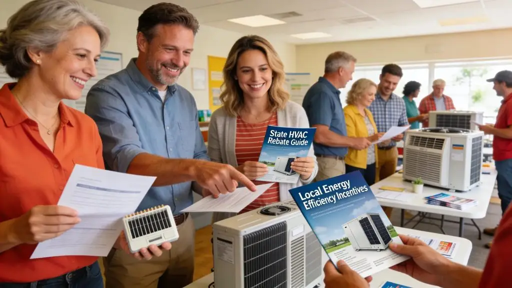 Homeowners participating in a community workshop about state and local HVAC rebates