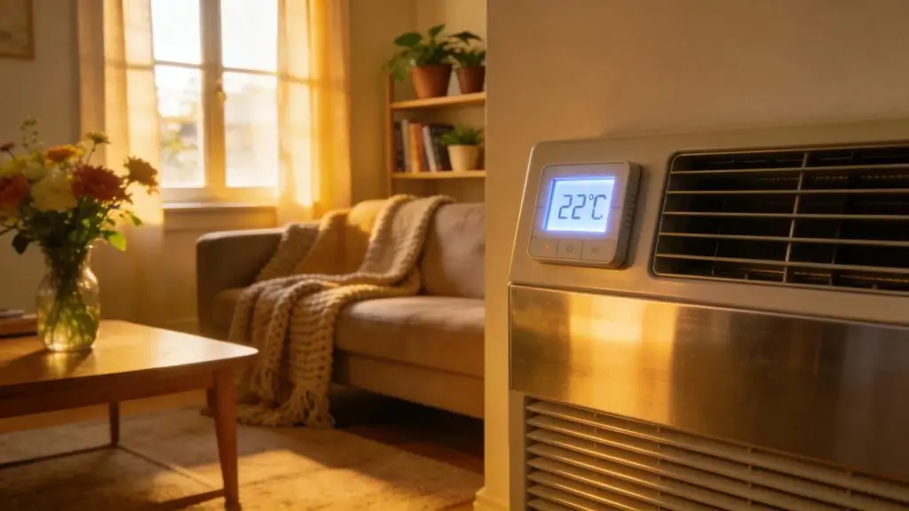 Close-up of HVAC heating unit in living room, highlighting comfort and efficiency in climate control