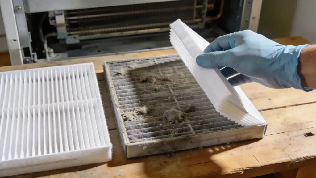 Comparison of clean and dirty furnace filters for maintenance awareness